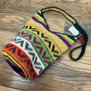 *Ethnic woven cotton crossbody bucket bag NWT